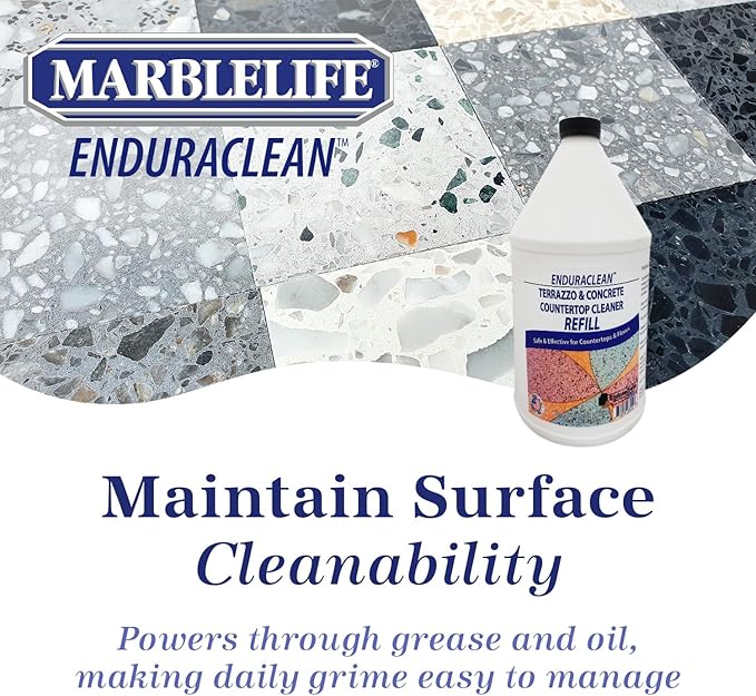 Marblelife EnduraCLEAN Concrete & Terrazzo Countertop Spray Cleaner, Effective Terrazzo Cleaner, Concrete & Terrazzo Cleaning Solution, Concrete Countertop Cleaner, Stone Floor Cleaner, 128 oz Refill