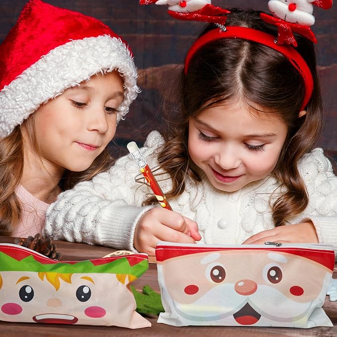 Cinrobiye 48 Pcs Christmas Gift Set Holiday Pencil Case Pouches Festive Pencils Erasers Xmas Party Favors Supplies Stocking Stuffers Goody Bag Fillers Teacher Rewards Prizes Holiday Exchange Gifts