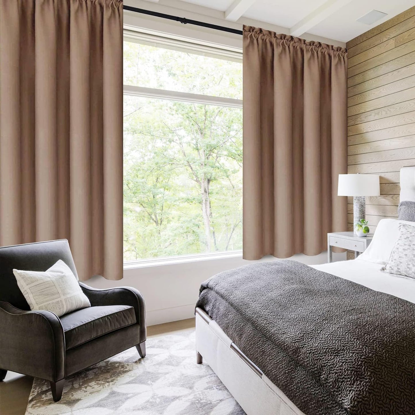 DWCN Blackout Curtains for Living Room Thermal Insulated, Energy Saving & Noise Reducing Bedroom Curtains, Khaki, W 70x L 72 Inch, Set of 2 Rod Pocket Curtain Panels