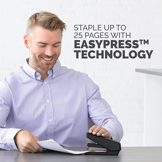 Fellowes LX850 EasyPress Office Stapler, Effortless One-Touch Stapler for Classroom, Home and Office, Holds Full Strip of Staples, 25 Sheet Capacity, Black