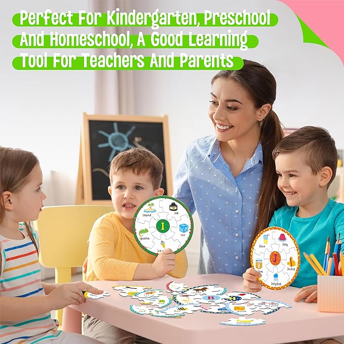 Alphabet Word Puzzles, 26 Letters & 130 First Words, Double-Sided Letter Puzzle Game Learn to Read Alphabet & Words, Early Educational Tool for Toddlers, Preschool, Kindergarten, Homeschooling