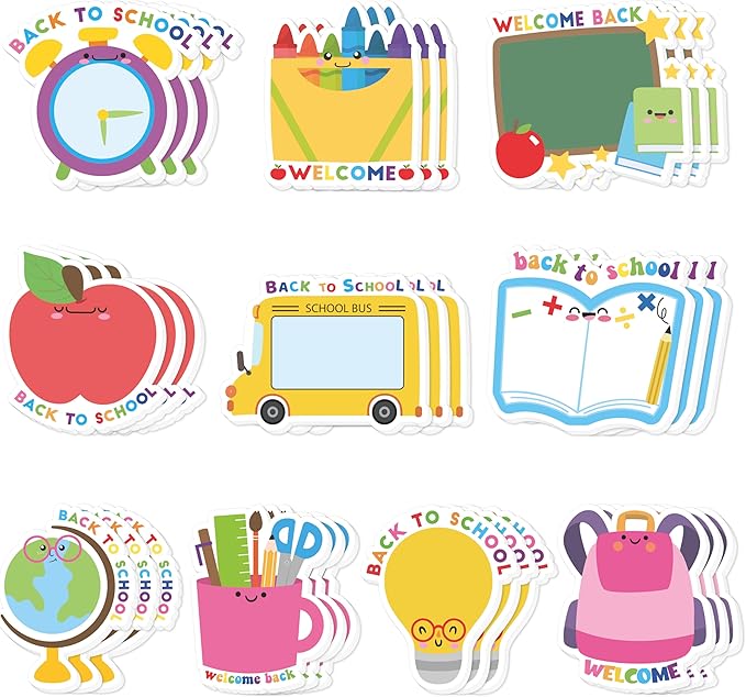 Xqumoi 30 Pack Back to School Sticky Notes - Blackboard Apple Book Globe Bus Shaped Self-Adhesive Writing Memo for Kids Teens Welcome Back Gift School Classroom Office Home Reminder Notepad Supplies
