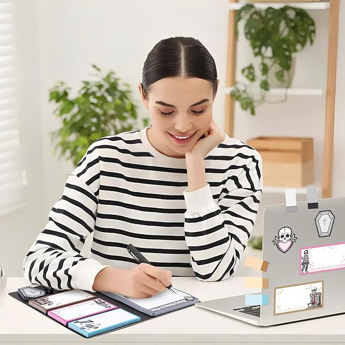 B1ykin Cute Sticky Notes Set - Stay Alive Skeleton Shaped Self-Stick Notes Pad, 550 Sheets Writing Memo Pages Sticky Notepad for Teacher Appreciation Gifts, School Office Supplies (Funny Skeleton)