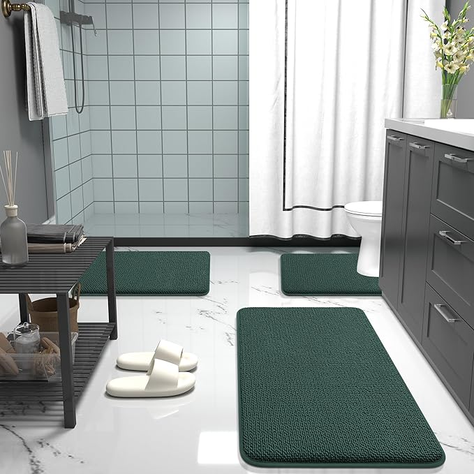 OLANLY Thick Memory Foam Bath Mat Rug 59x20, Extra Soft Absorbent Bathroom Rug, Quick Dry Bath Mats, Non-Slip, Washable Carpet for Bathroom, Tub and Shower, Home Decor Accessories, Blackish Green