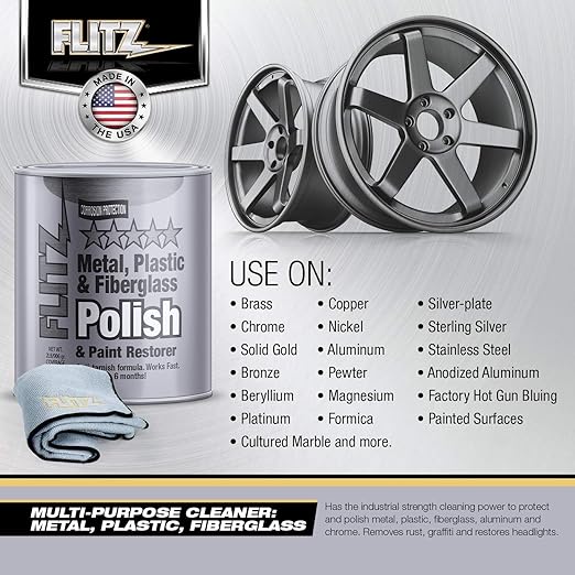 Flitz Multi-Purpose Metal Polish Paste - 2lb Can of USA-Made Chrome Polish - Works on Stainless Steel, Aluminum, Plastic, Jewelry and Cars - Non-Abrasive Cleaner & Rust Remover (12 Pack)