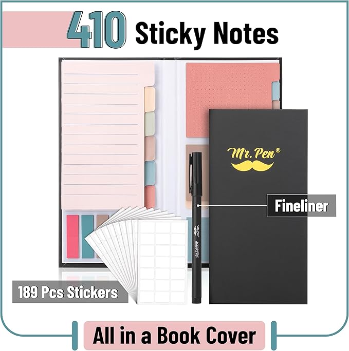 Mr. Pen- Sticky Note Set, 410 Pack, Vintage Colors, Transparent Sticky Notes Tabs, Translucent Sticky Note Dividers Tabs, Stocky Notes for Bible Journaling