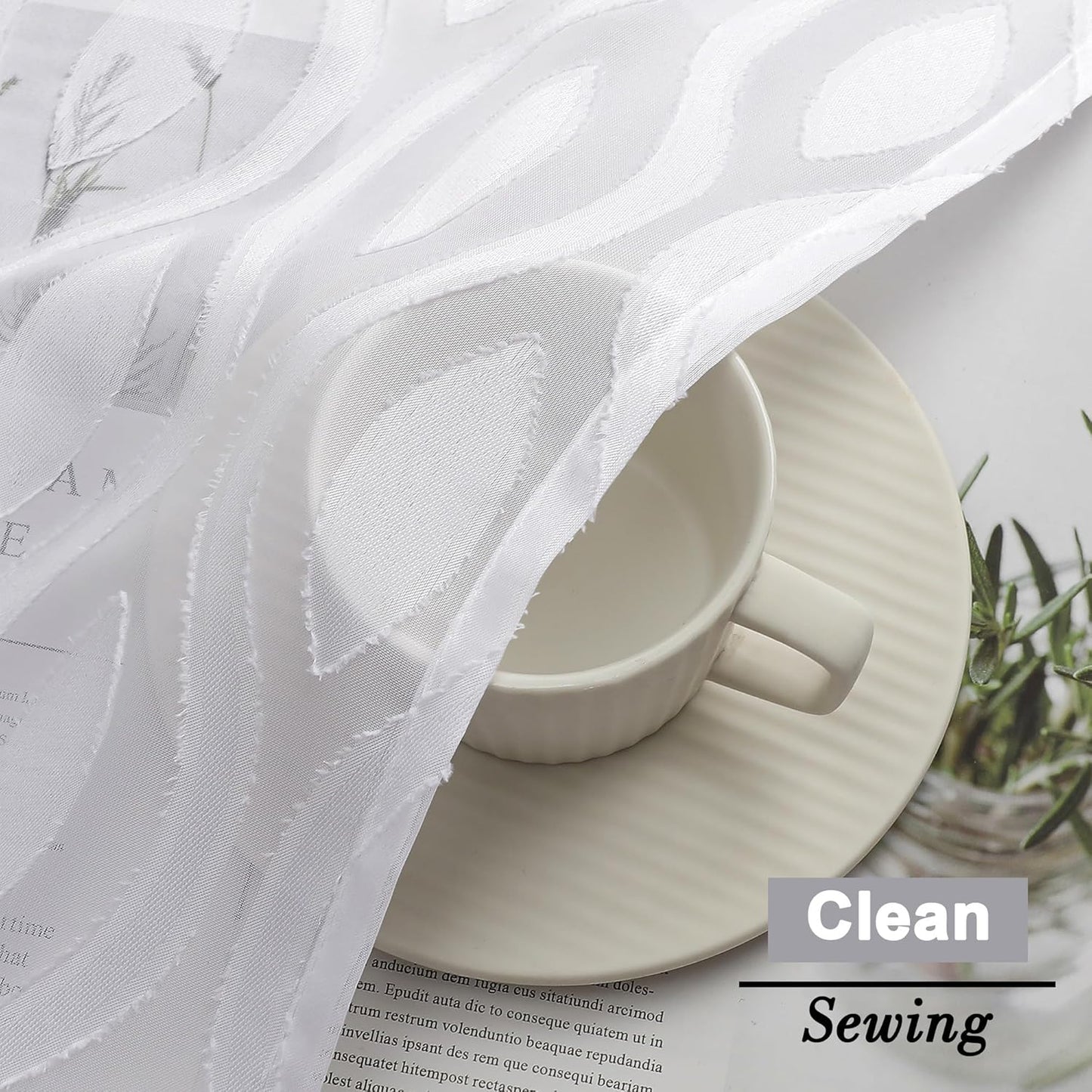 Aiyufeng White Sheer Curtains 45 Inch Length 2 Panels Set, Farmhouse Clip Jacquard Textured Short Curtains, Lightweight Chic Wavy Line Window Curtains Drapes for Bedroom, 40" Wx45 L Inches