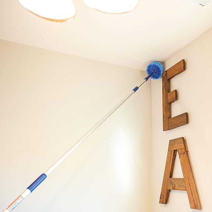 Webster Cobweb Duster and Spider Web Kit, Reach High Ceilings 18 To 20 Foot With Extension Pole and 3 Multi Use Heads