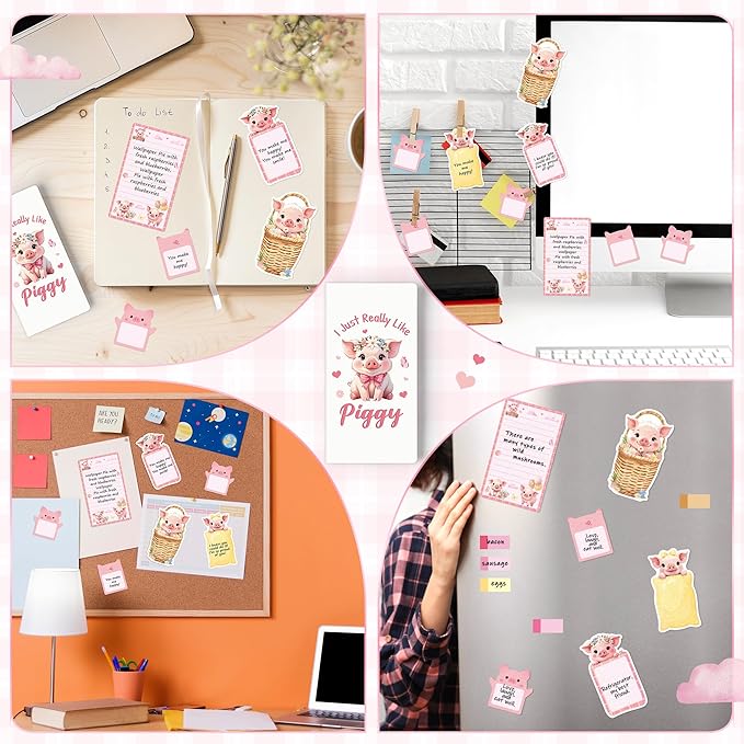 Xqumoi I Just Really Like Piggy Sticky Notes Set - 550 Sheets Cute Little Pig Pink Self-Stick Note Pads Floral Animal Divider Tabs Bundle Writing Memo Pad Back to School Office Supplies Small Gift