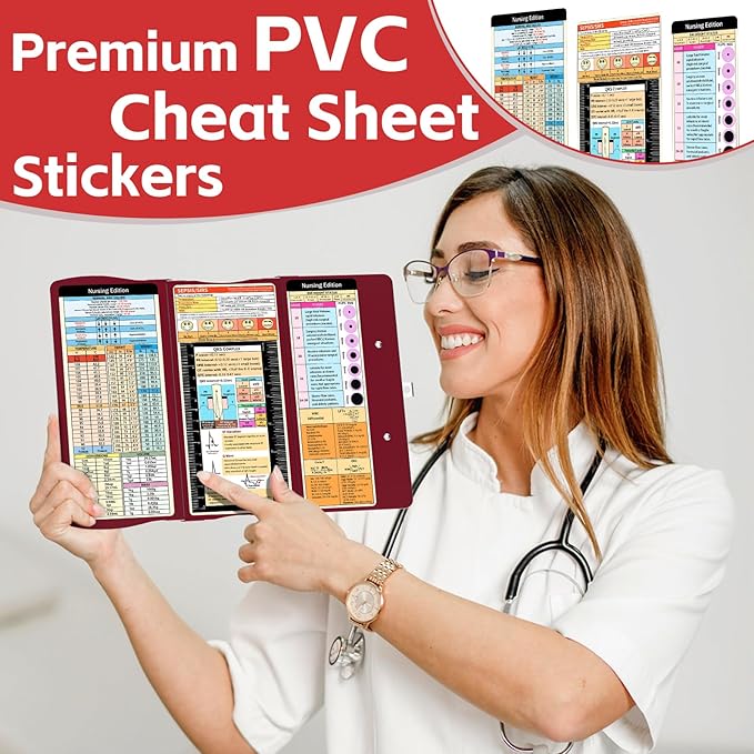 Nursing Clipboard Foldable Nurse Clipboard: Clinical Medical Folding Clip Board with Nursing Edition Cheat Sheets Pocket Size for Nurse Students Doctors Wine Red