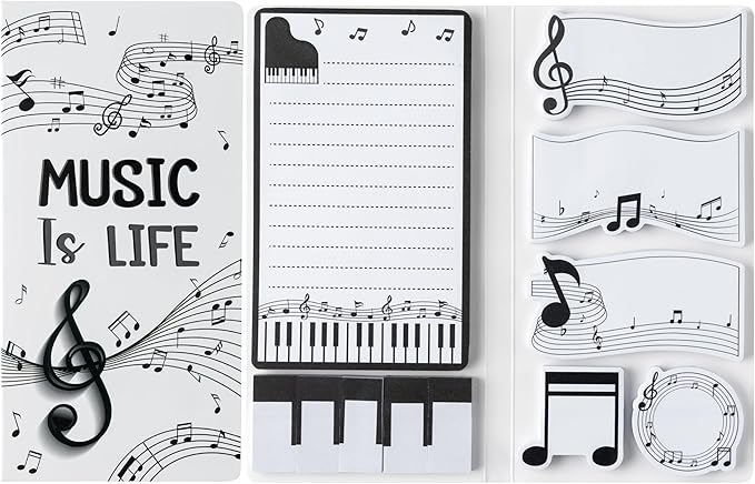 B1ykin Cute Sticky Notes Set - Music is Life Self-Stick Notes Pad, 550 Sheets Writing Memo Pages Sticky Notepad for Teacher Appreciation Gifts, School Office Party Favors Supplies (Musical Note)