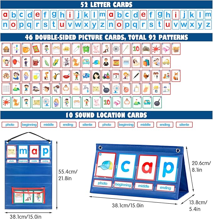 KIKIGOAL CVC Word Builder Desktop Pocket Chart Tent Cards Kit Phonics Games Flash Cards for Preschool Kindergarten Classroom Spelling Educational Toy for Kids Autism Special Education