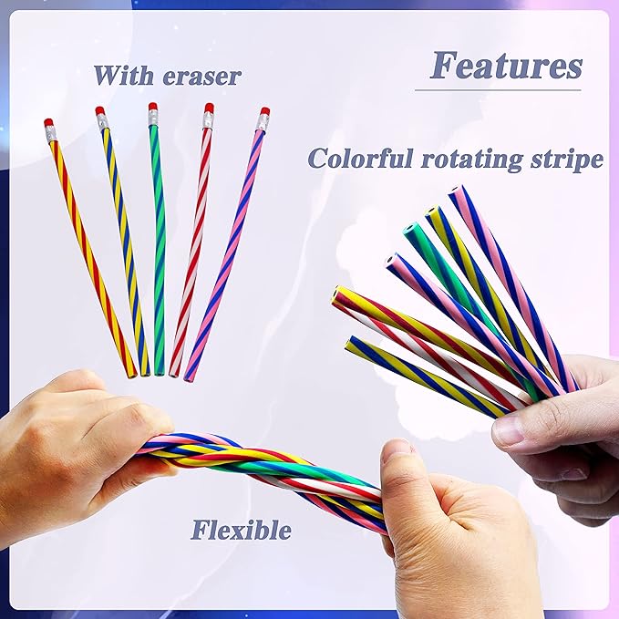 35 Pcs 7 Inch Flexible Soft Pencils, Magic Bend Colorful Stripe for Valentine's Day, Children's Day Gift, Students, Classroom Gifts, Back to School Supplies