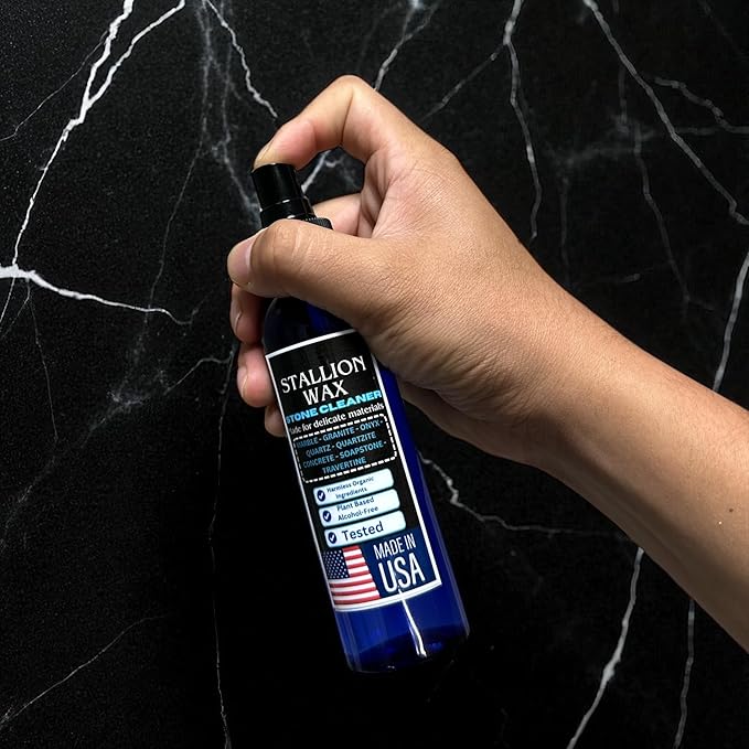 Marble & Granite Cleaner and Polish Kit – Enhances Dark Countertops | 4in1 Set Stone-Safe Care and Streak Free Shine for Black Marble, Granite, Quartz, Quartzite, Soapstone and Natural Stone Surfaces