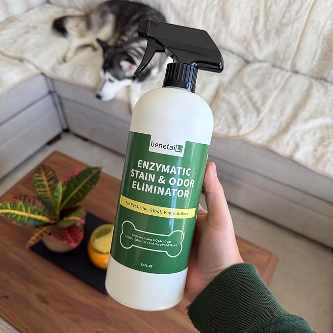 | Pet Enzymatic Stain & Odor Eliminator for Strong Odors Around the Home - Carpet Cleaner for Dog & Cat Urine - 32oz Spray