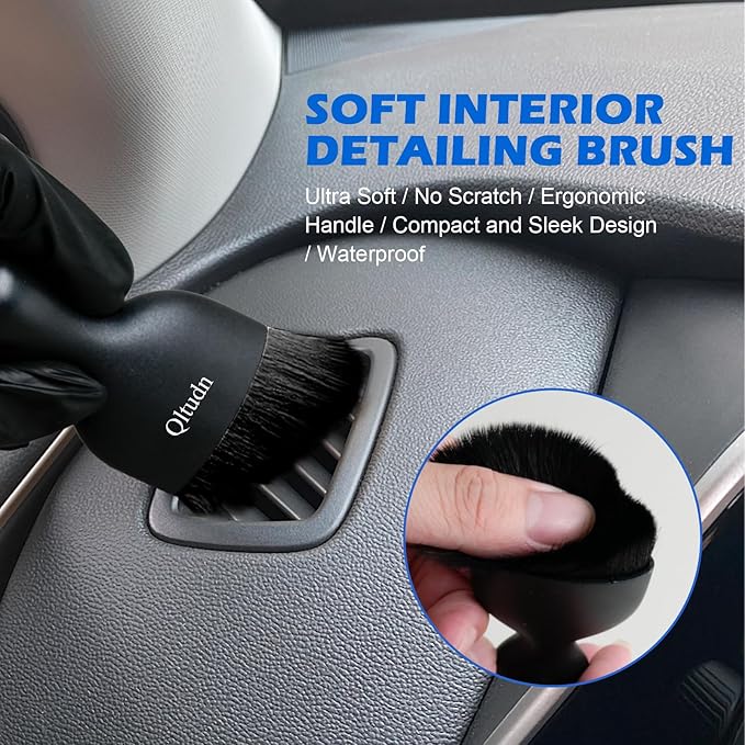 5PCS Car Detailing Brush Set,Ultra Soft Boars hair Detailing Brush,4 PCS Premium Natural Boars Bristles+1 PC Interior Dust Brush,for Cleaning Car Interior Dashboard Leather Seat Air Vents wheel