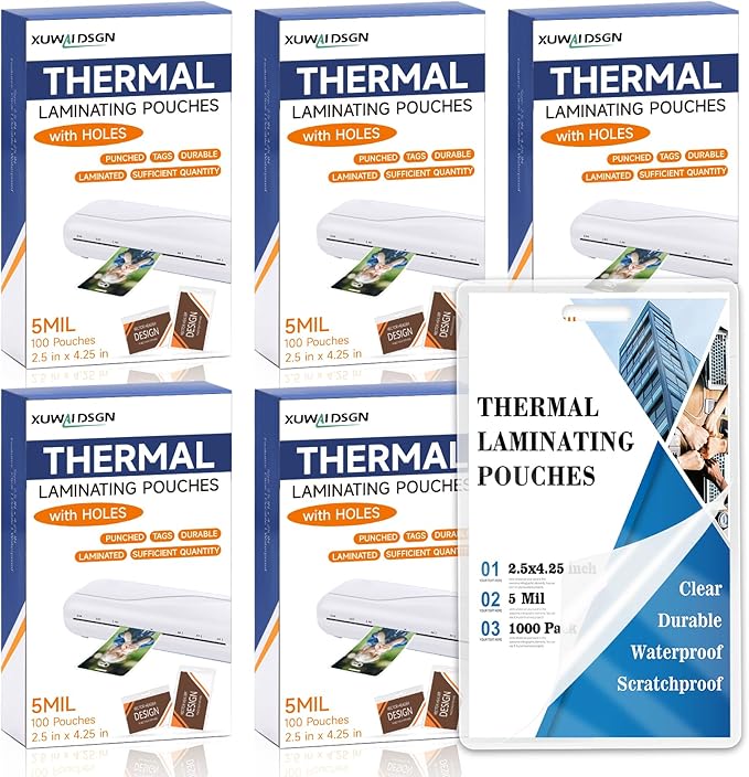 1000 Pack 5mil 2.5" x 4.2" Thermal Laminating Pouches Badge Laminate Pouches Clear Laminated Luggage Tags Printable Laminator Pouches for Business Permits Cards