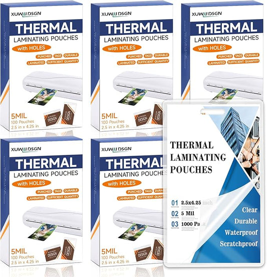 1000 Pack 5mil 2.5" x 4.2" Thermal Laminating Pouches Badge Laminate Pouches Clear Laminated Luggage Tags Printable Laminator Pouches for Business Permits Cards