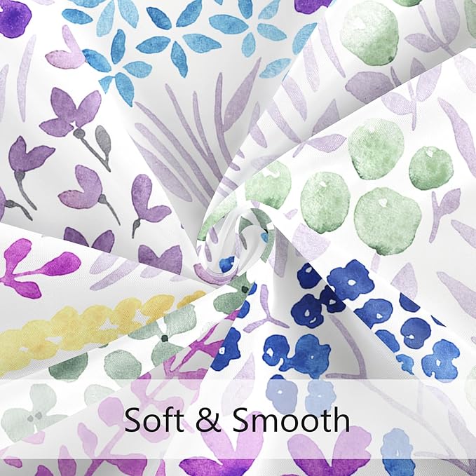 Purple Floral Shower Curtain, Lavender Colorful Boho Flower Fabric Shower Curtain, Cute Funky Watercolor Wildflower Shower Curtain Set, Cottagecore Bohemian Bathroom Decor, 72x72