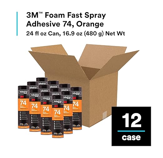 3M Foam Fast Spray Adhesive 74, Orange Color, High Strength Bonding, Fabric Adhesive, 24 fl oz Can, 16.9 oz (480 g) Net Wt, NOT FOR SALE IN CA AND OTHER STATES