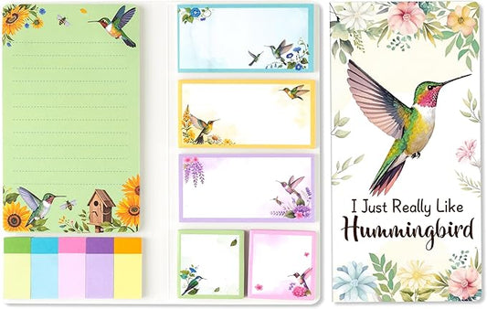 B1ykin Cute Sticky Notes Set - I Just Really Like Hummingbird Self-Stick Notes Pad, 550 Sheets Writing Memo Pages Sticky Notepad for Teacher Appreciation Gifts, School Office Supplies (Hummingbird)