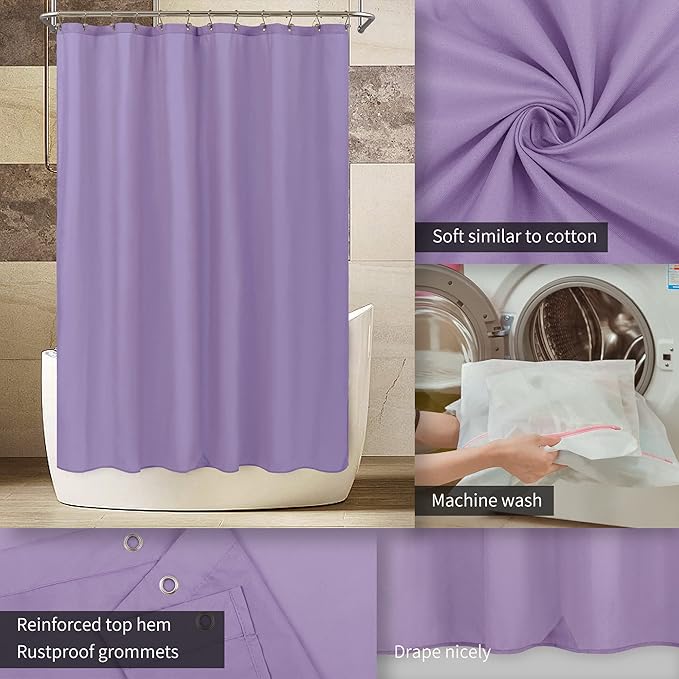 ALYVIA SPRING Lavender Purple Fabric Shower Curtain Liner Waterproof - Soft & Light-Weight Cloth Shower Liner with 3 Magnets, Hotel Quality & Machine Washable - Standard Size 72x72, Lavender