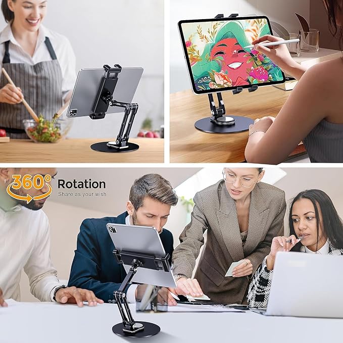 Bimo Tablet Stand Holder for ipad,Portable Monitor Stand Holder for 15.6'',16'',360°Rotate Base for 4.7''-16'' Kindle,Store Cash Register Office Reception Kitchen Desktop Display