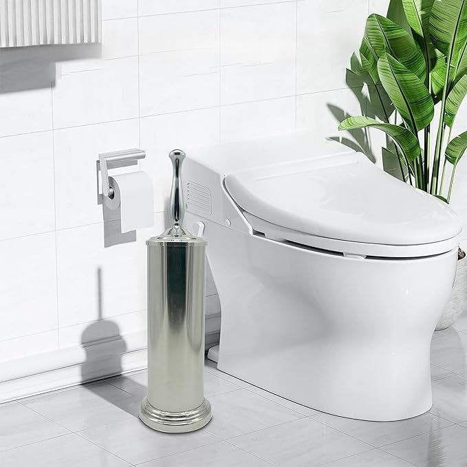 Chrome Silver Metal Toilet Bowl Brush with Handle Lid Holder, Durable Bathroom Cleaning Tool for Easy Toilet Maintenance, Bathroom Toilet Brush for Efficient Cleaning and Hygiene