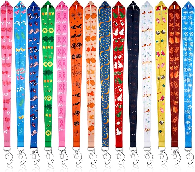 Marspark 14 Pcs Seasonal Holiday Lanyards for ID Badges St. Patrick's Day Lanyards Keychains Bulk for Spring Teacher Gifts St. Patrick's Day Easter Summer Office Supplies
