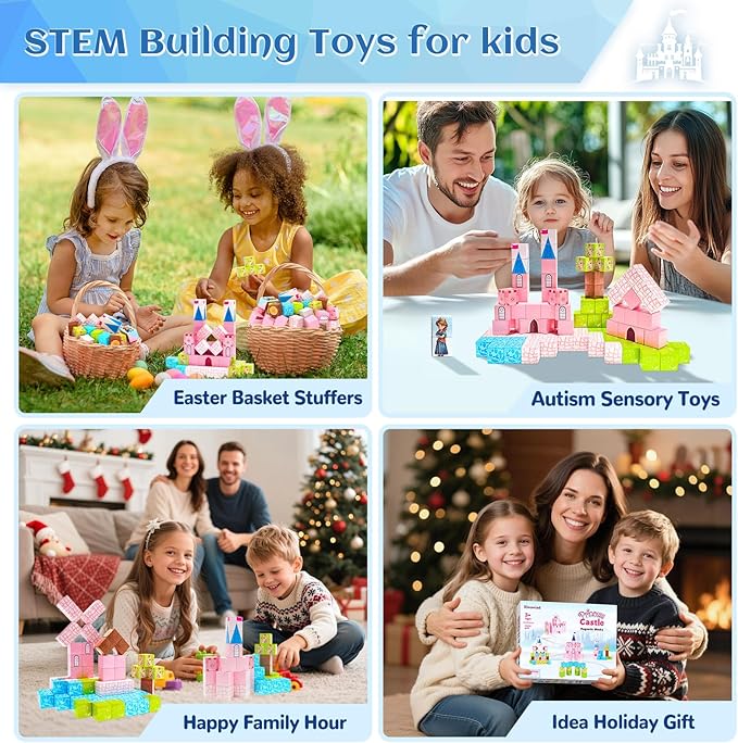 Updated Magnetic Blocks-Princess Castle, Creative Magnetic Building Blocks Toddler Toys, Birthday Gifts for Kids 3+ Years Old, STEM Montessori Sensory Toy for Boys & Girls Age 3-4 4-5 6-8