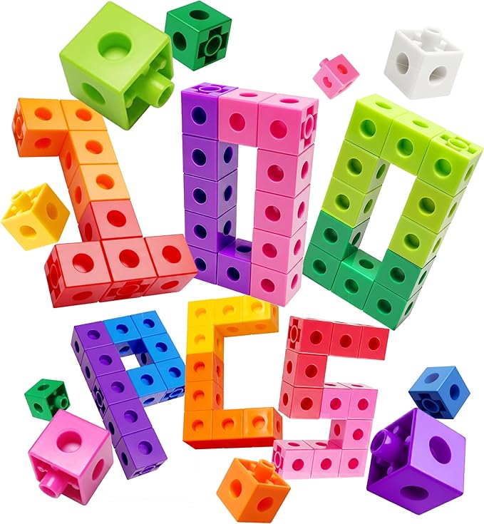 Dotimo 100PCS Math Linking Cubes, Math Cubes for Kids Ages 4-8, Counting Snap Cubes Manipulatives with 10 Colors, Preschool Learning Activities, Classroom Supplies & Homeschool (100-Cubes)