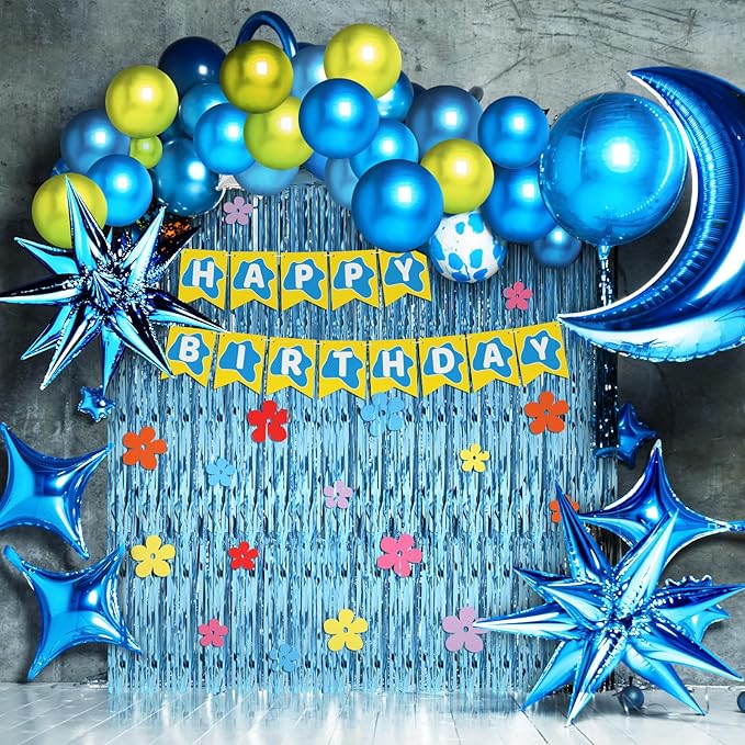 Epakh 39 Pcs Cartoon Sponge Party Decorations Sponge 25th Birthday Decorations Includes 24 Pieces Paper Cards Decor 13 Pcs Happy Birthday Banner 2 Pieces Foil Fringe Curtain Backdrop for Photo Prop