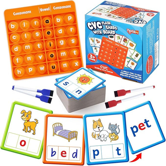 Torlam CVC Word games Phonics Games Sight Words Flash Cards, Spelling Reading Learning Flashcards, Speech Therapy Toy Preschool Kindergarten Classroom Learning Activities Must Have Homeschool Supplies