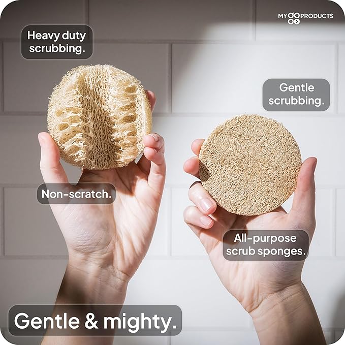 LoofaGO (10-Pack) Natural Loofah Sponges - 100% Biodegradable, Compostable & Plastic-Free, Non-Scratch Scrubbers for Kitchen, Dishes & Bath (Zero-Waste)
