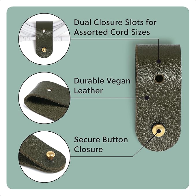 U Brands Vegan Leather Cord Straps, Set of 4 Cable Ties, Cable Management, Office Desk Accessories, Office Supplies, Assorted Colors
