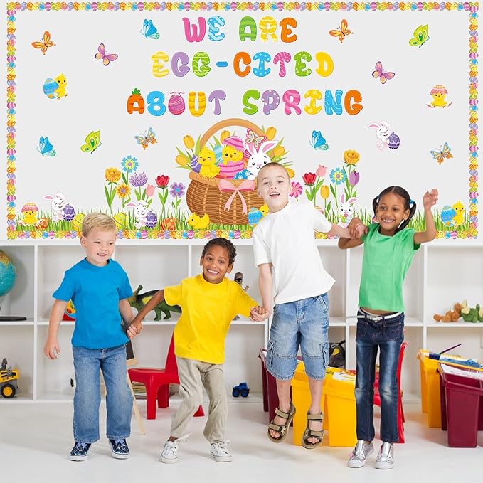 Pasimy Easter Bulletin Board Decorations Set Christian Easter Classroom Decorations Easter Bunny Egg Paper Cut Outs for School Nursery Spring Easter Birthday Party Supplies(Bunny)