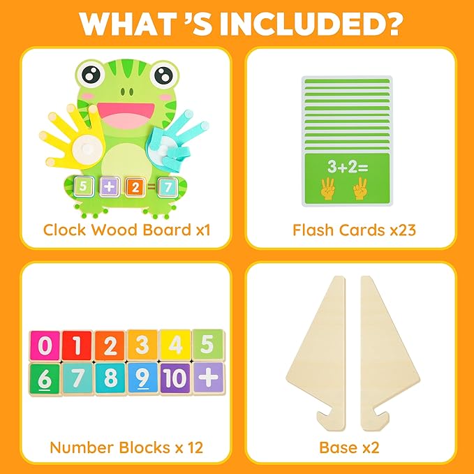 Math Manipulatives Number Counting Blocks for Kids Ages 3-5, Montessori Preschool Learning Toy with Arithmetic Cards, Frog Model Educational Gift for Toddlers Boys Girls