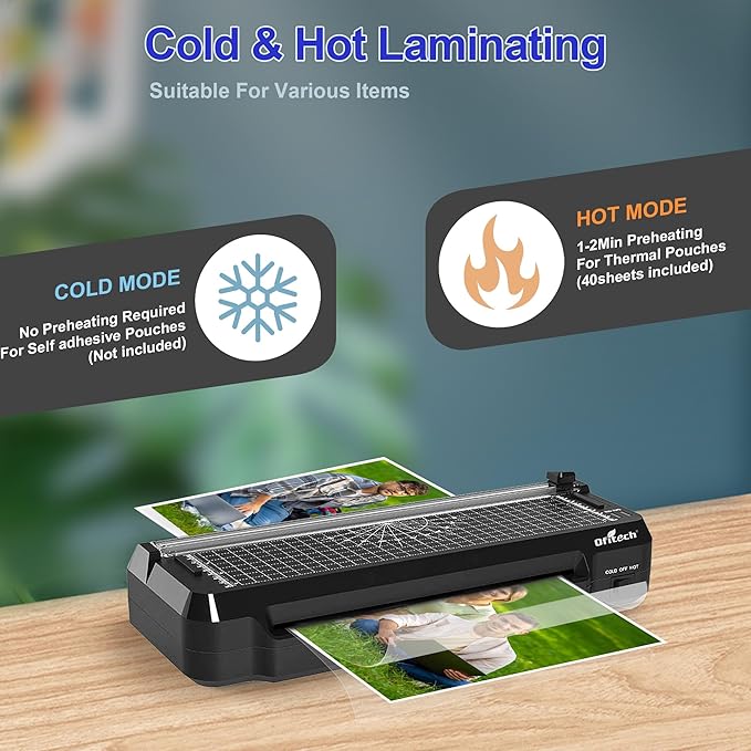 9 inch Laminator Machine with 40 Laminating Sheets, 4-in-1 Thermal Laminator with Paper Trimmer & Corner Rounder, 2-Min Fast Warm Up, Hot & Cold Laminating Machine 8.5 x 11 for Office School Home