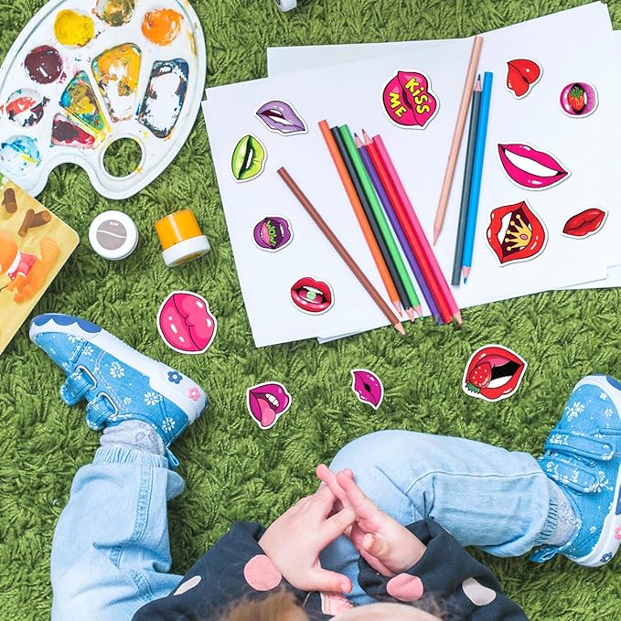 Colorful Art Lips Mouth Expressions Vinyl Stickers Pack 50pcs for Teens Girls Laptop Water Bottle Phone Case Scrapbook DIY Hard Bedroom Wall Decoration Hat Bumper Bike Kids