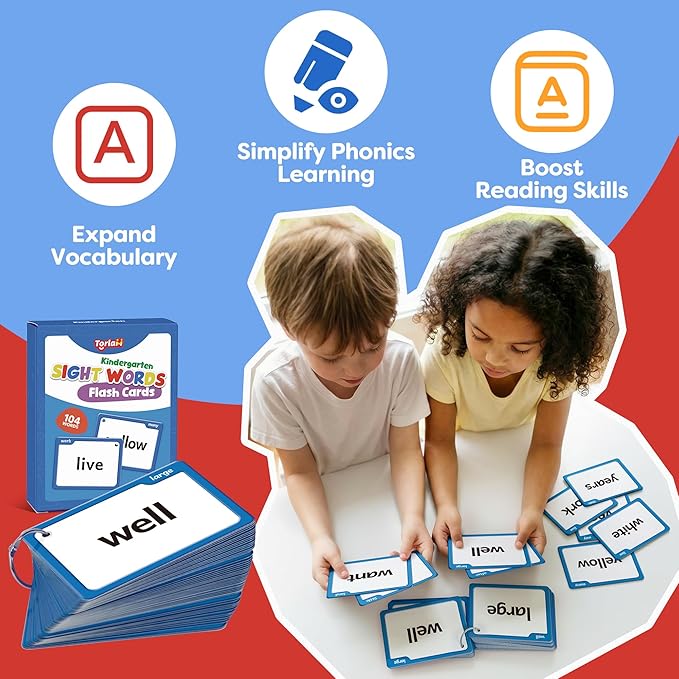 Torlam Sight Words Flash Cards for Kids Kindergarten,Learn to Read Digraphs CVC Blends Long Vowel Sounds Spelling Reading Phonics Games for 4-6 Years, Site Words Classroom Homeschool