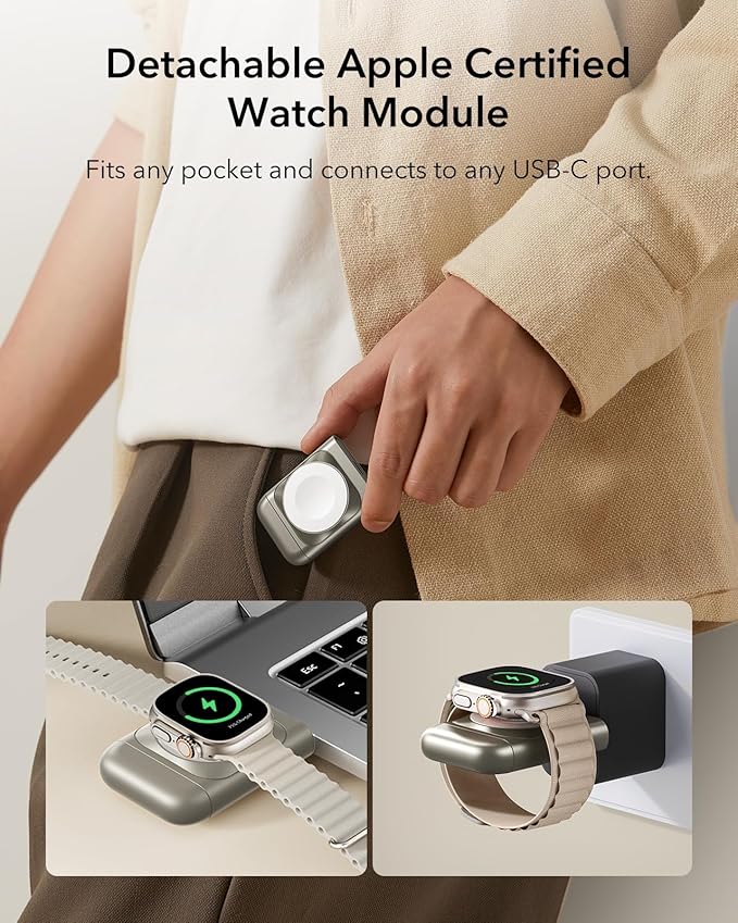 ESR for 3 in 1 Wireless Charging Station, Certified Apple Watch Charger, 15W MagSafe Charger Stand, Wireless Charger for Multiple Devices iPhone 17/16/15/14/13, Watch, AirPods, Natural Titanium
