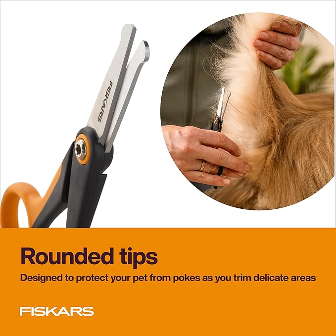 Fiskars Pet, Dog & Cat Grooming Scissors, Rounded Tips & SoftGrip Handle, Cat and Dog Supplies, 5.5”, Orange/Black, Detailing Scissors