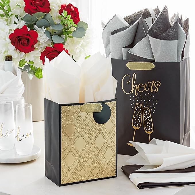 Hallmark White, Black and Ivory Bulk Tissue Paper (120 Sheets) for Gift Bags, Weddings, Graduations, Valentine's Day, Christmas