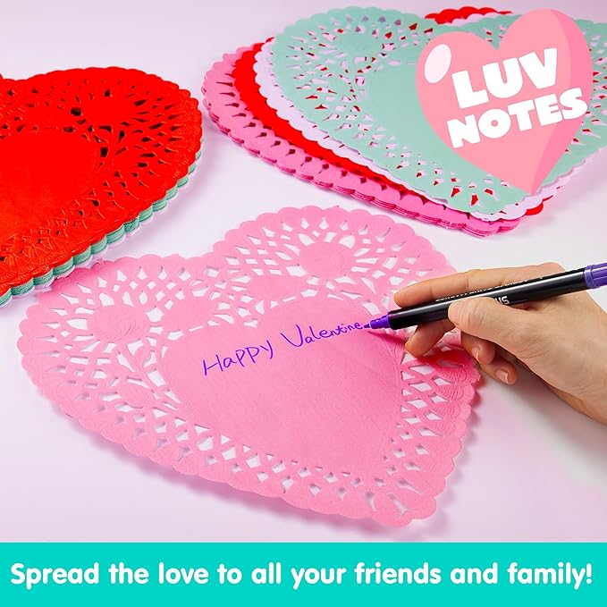 JOYIN 102 PCS 10" Valentines Day Heart Doilies, Tableware Decoration, Home Activitie, Kitchen Disposable Table Crafts, Red White Pink Green Heart Doilies