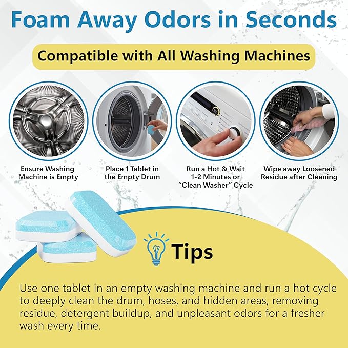 Washing Machine Cleaner – 24 Pack (1-Year Supply) Washing Machine Cleaning Tablets, Deep Clean for Front & Top Load Washers, Septic Safe, Eco-Friendly Deodorizer