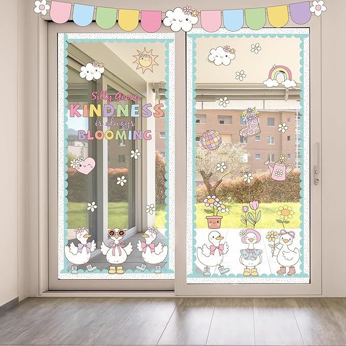 Spring Classroom Bulletin Board Set Spring Classroom Bulletin Board Set Kindness Blooming Silly Goose Sun Flowers Rainbow Cutouts Back to School Supplies for Office Sunday School Wall Door Decor