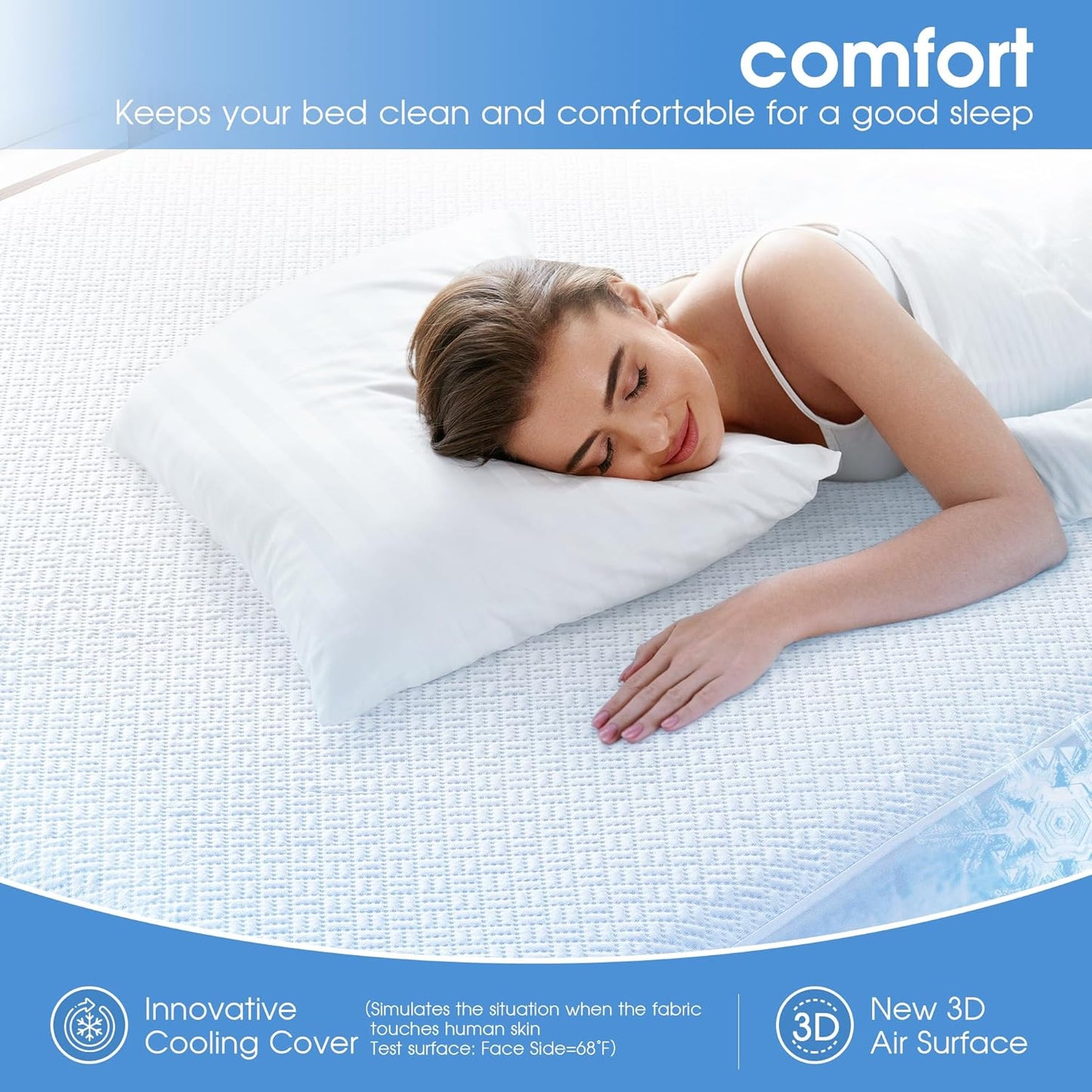 Cooling Waterproof Mattress Protector California King Size, Mattress Cover 3D Air Fabric Mattress Pad Cover Smooth Soft Breathable Noiseless, 8''-21'' Deep Pocket
