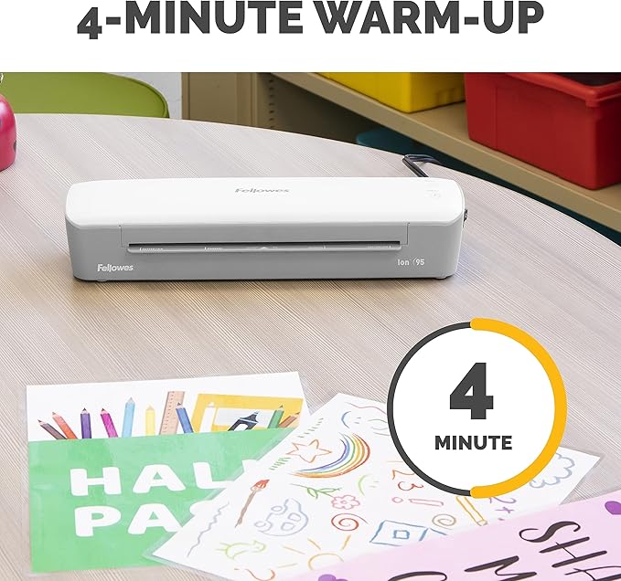 Fellowes Ion 95 Thermal Laminator for Home, School or Office with 15 Pouch Starter Kit, Easy to Use, Quick Warm-Up, Jam-Free, White/Gray (5247201)