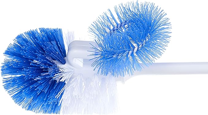 Superio Toilet Bowl Brush and Holder with Under Rim Cleaner for Bathroom, Toilet Brush and Caddy with Non Scratch Bristles and Under Rim Lip Brush, White and Blue (2 Pack)