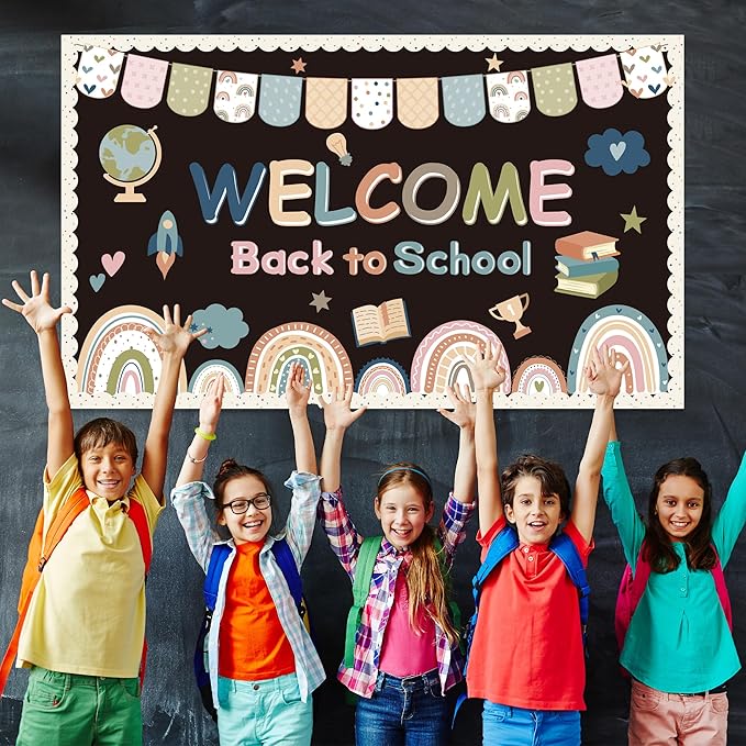 Welcome Bulletin Board Decorations Back to School Boho Classroom Decoration Boho Rainbow Welcome Back Bulletin Board Set Cutouts for School Office Chalkboard Wall Door Decor Supplies